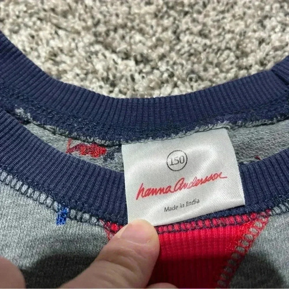 Hanna Andersson Blue Stripe Sweater Elbow Patches Embroidered Dragon Size 150 - Picture 5 of 9